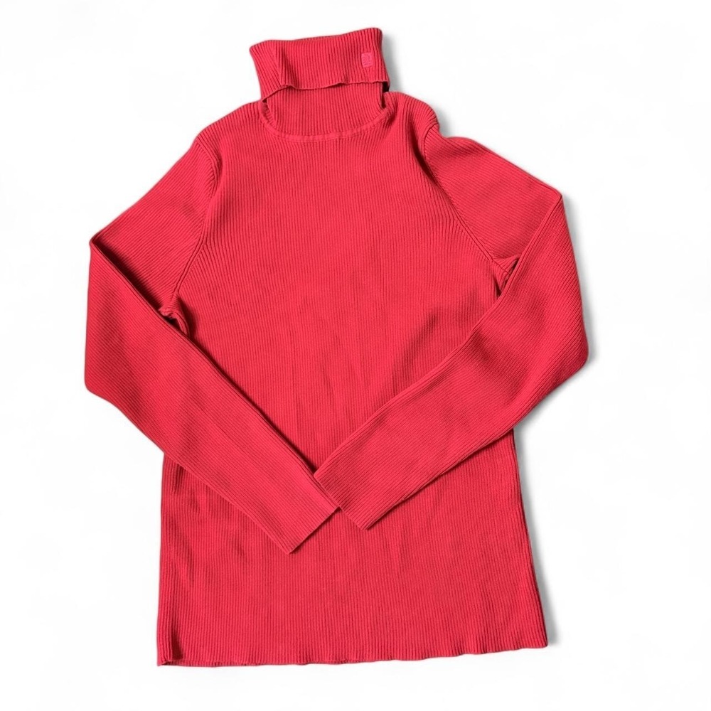 Lauren Ralph Lauren Sweater Womens XL Turtleneck Red Ribbed Knit Preppy Coquette